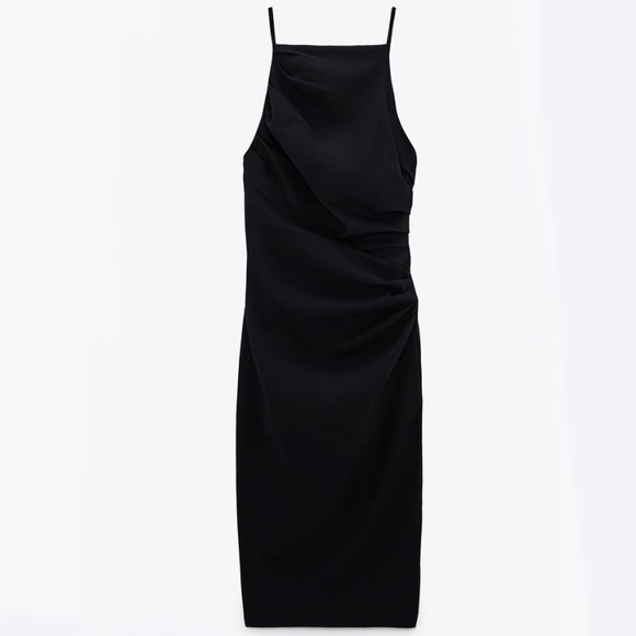Zara Dresses & Skirts - Zara Linen Draped Midi Dress Black